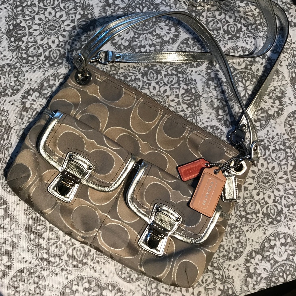 Coach Silver and Grey Cross Body Bag